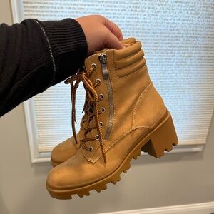 Madden Girl Tan Lace-Up Boots with Zipper